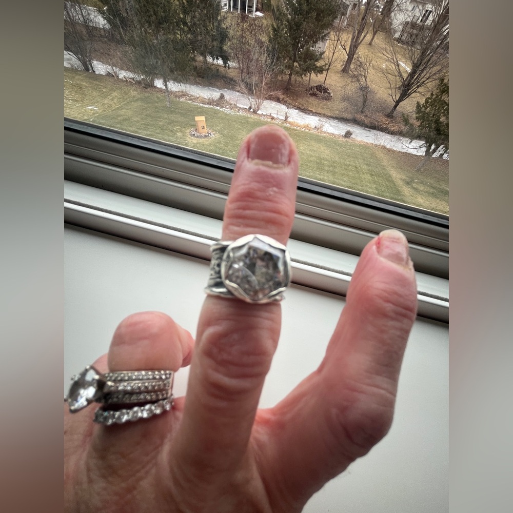 Silpada 925 Sterling Silver Clear CZ Modernist Chunky Retired Band Ring Size 6